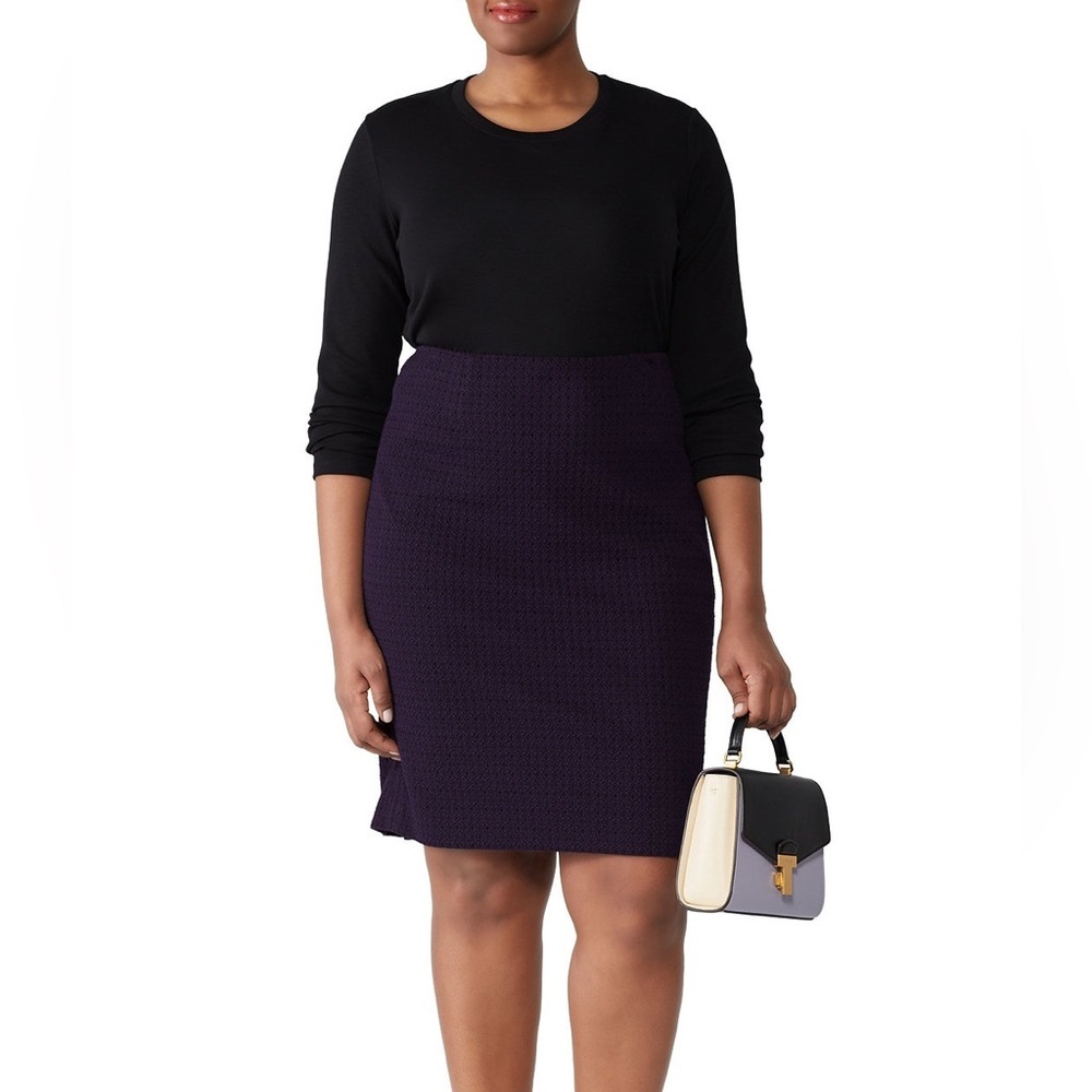 Nanette Lepore Cassis Knit Pencil Skirt Purple Black Textured Size 14 Buttons